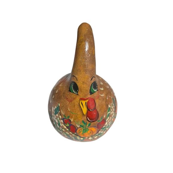 Thanksgiving Gourd Folk Art Vintage Hand Painted Turkey Veggies Signed Primitive - Picture 1 of 5